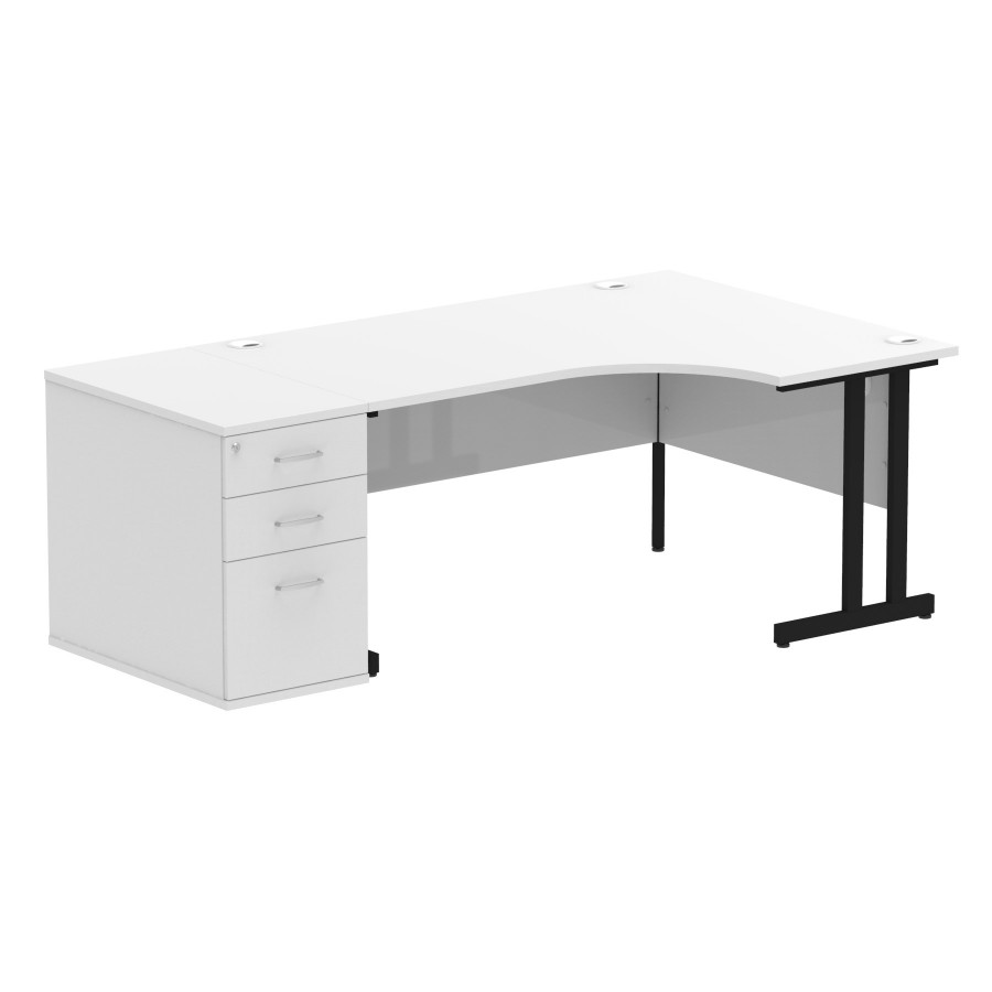 Rayleigh Ergonomic Corner Desk With 800mm Deep Pedestal - Cantilever Frame